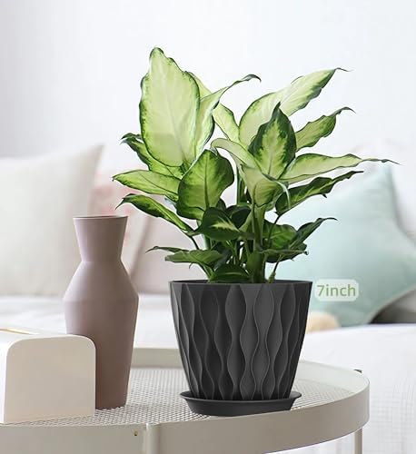 4/4.5/5/5.5/6/6.5/7 Inch Plant Pots,7 Pack Flower Pots with Drainage Holes and Trays,Plastic Planters for Indoor Outdoor Plants Growth,Black - Image 4