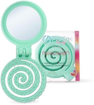 Mini Detangler Travel Hair Brush with Mirror, Makaron Hair Brushes for Women, Men and Kids, Unique 3D Flexible Design for All Hair Types, Styling Accessory, Travel Essentials for Women (MINT) by Unknown