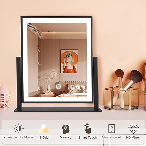 Beelux Vanity Mirror with Lights, 11" Makeup Mirror with Dimmable Light, Smart Control, Memory, Adjustable 3 Modes Lighted LED Mirror for Christmas Birthday Thanksgiving Mother's Day Black - Image 2