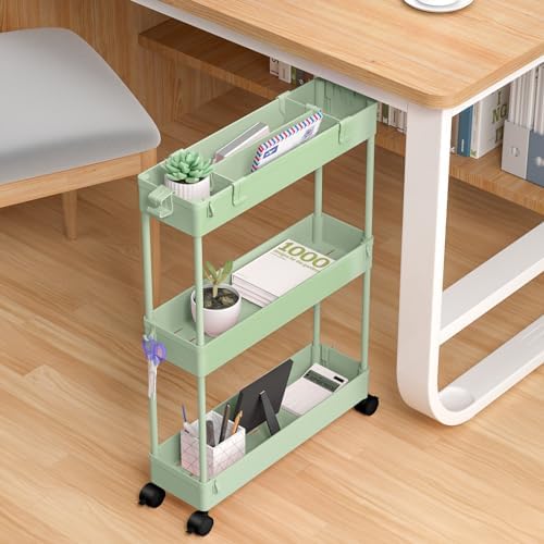 SPACELEAD Slim Storage Cart 3 Tier,Bathroom Organizer Rolling Utility,Mobile Shelving Unit Slide Out for Office, Kitchen, Laundry Room & Narrow Places，Green - Image 5