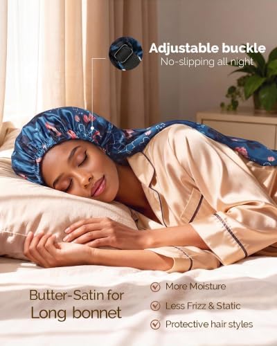 YANIBEST Adjustable Satin Sleep Bonnet, Double Layer Extra Long Hair Bonnet - Image 2