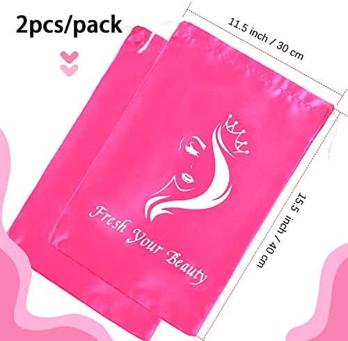 2PCS Satin Storage Pouches with Drawstring for Wig Packaging, Hair Extensions, Bundles & Tools - Travel Carrying Case (Pink) - Image 2