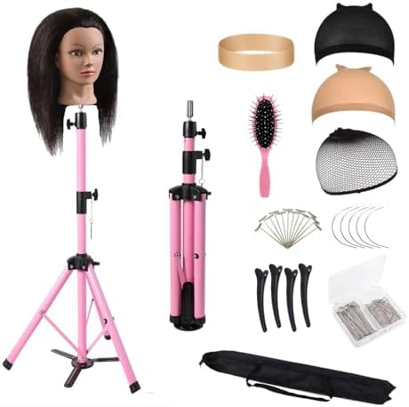 Heavy Duty Pink Wig Stand Tripod, 55" Mannequin Head Stand Tripod by Unknown
