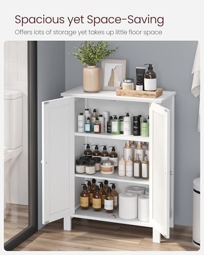 VASAGLE Bathroom Floor Storage Cabinet, Adjustable Shelves, Cloud White - Image 4