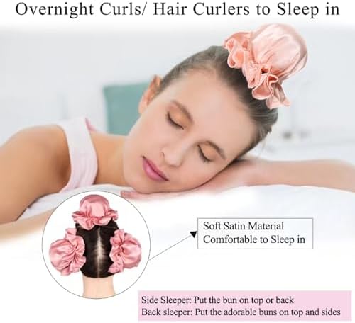 3 Sets Overnight Heatless Curls Blowout Rods Silk Hair Curlers to Sleep in Satin Heatless Curling Set Zero Heat Bun Bons with Bonnet Cap No Heat Headband Roller Wrapper FPink - Image 6