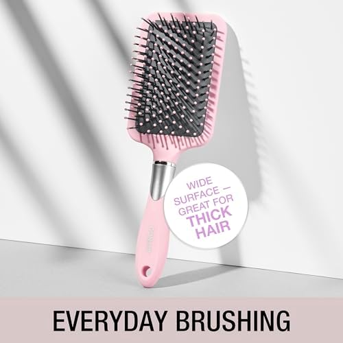 Conair Velvet Touch Paddle Cushion hair brush - Detangling hairbrush - curly or straight styles - men or women - detangler - features soft touch handle - Blush Pink - Image 3