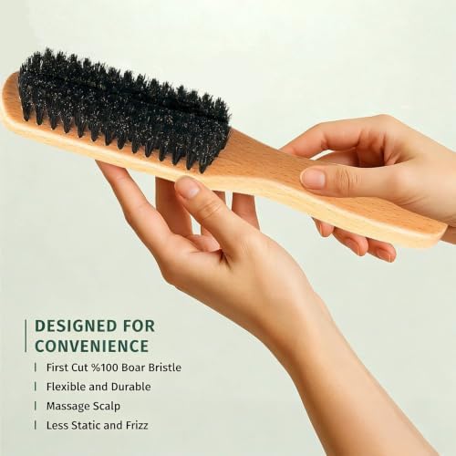 Hair Brush for Fine Thin Hair – Beechwood Boar Bristle Slick Back Brush Set - Image 2