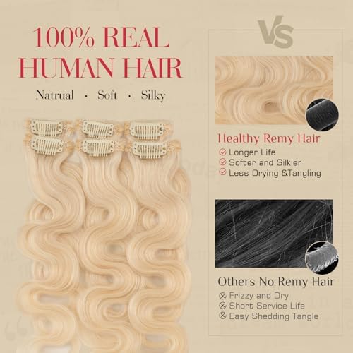 Rich Choices Short Clip In Hair Extension Real Human Hair-Wave/Curled 6 Pcs Single Clip Hairs Extension for Women-100% Remy Hairs Mini Clip ins Hairpieces for Thin Hairs-12 Inches #60 Platinum Blonde - Image 4