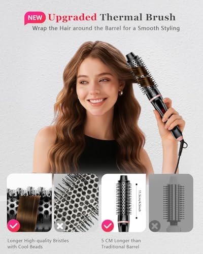 5 in 1 Curling Iron, Fast Heat Up Thermal Brush Set with 4 Interchangeable Ceramic Barrels (0.35”-1.25”) Dual Voltage Travel Tools Birthday Gift for Women - Hair Curler Wand Kit for Curls & Blowout - Image 6
