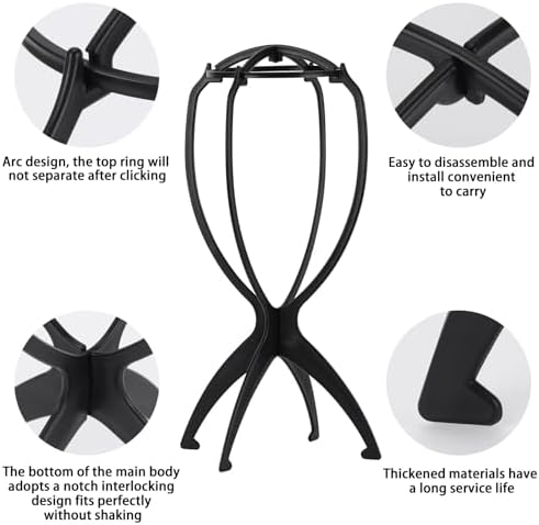 Tecbeauty 4 Pcs Wig Stand, Portable Wig Holder Wig Head Stand for Women Multiple Wigs (Black) - Image 3