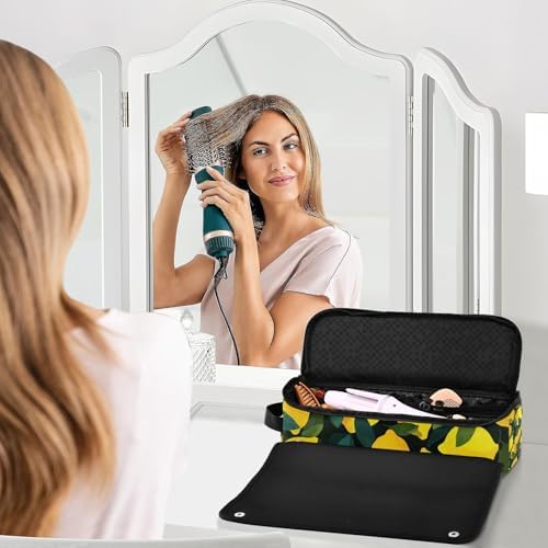 Hair Tools Travel Bag with Heat Resistant Mat 2-in-1 Hot Tools Travel Bag Organizer Flat Curling Iron Travel Case for Straightener Yellow Lemons Black - Image 6