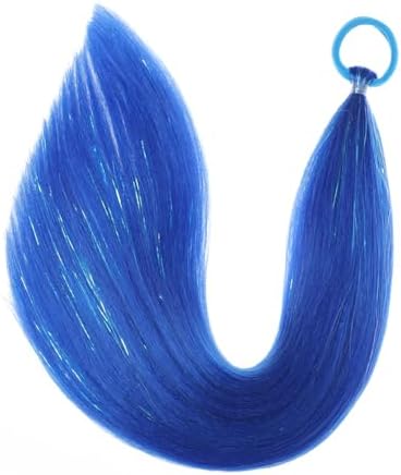 Red/Blue Ponytail Extensions, Girls Hair Accessories Tinsel Extensions With Rubber Band Braiding Ponytail Extensions for Women Halloween Festival Daily Party Rave Wacky Crazy Day Hair Pieces 2pcs/lot - Image 3