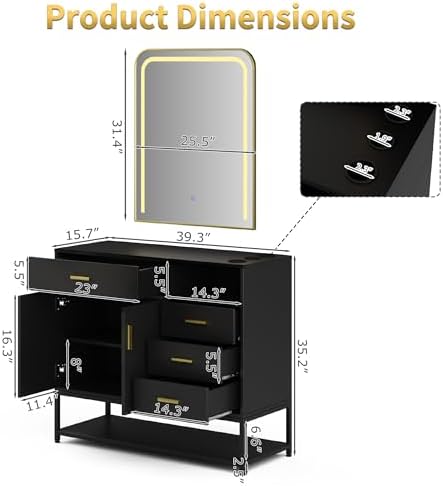 Salon Station with LED Mirror for Hair Styling, Black - Image 2