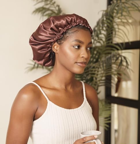 Glow By Daye Satin Bonnet, Double-Layered and Adjustable Satin Sleep Cap, Extra Large, Chocolate City - Image 3