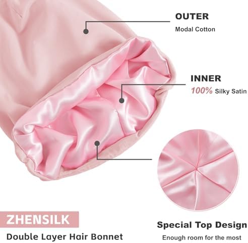 ZHENSILK Silk Bonnet for Sleeping Women, Adjustable Silky Satin Lined Sleep Cap, Silk Hair Wrap Slouch Beanie Hat - Image 4