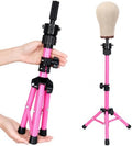 Ailsa 25" Wig Stand Tripod Adjustable Mannequin Head Stand Metal Mini Wig Head Stand for Training Mannequin Heads and Canvas Block Head (Pink) by fallsea