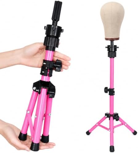 Ailsa 25" Wig Stand Tripod Adjustable Mannequin Head Stand Metal Mini Wig Head Stand for Training Mannequin Heads and Canvas Block Head (Pink) by fallsea