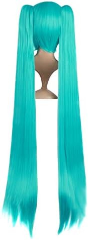 MapofBeauty 2 Clip On Ponytails Straight Cosplay Costume Wig, Mixed Cyan - Image 3