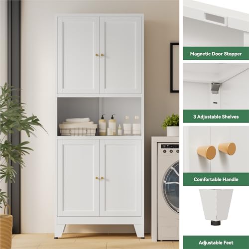 Bevivog 69" Tall Pantry Cabinet, Metal Kitchen Storage Cabinet with 4 Doors and 5 Shelves, Freestanding Metal Pantries Cupboard with Microwave Shelf for Kitchen,Dining Room,Bathroom,Laundry - Image 6