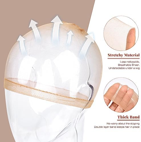 IKOCO HD Wig Cap, 8Pcs Transparent Wig Cap for Women Thin, Light Brown - Image 3