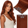 LaaVoo Seamless Clip in Hair Extensions Human Hair Auburn 22 Inch Clip in Hair Extensions PU Weft Invisible Seamless Clip ins Hair Extension Real Human Hair Full Head 4PCS/105g by LaaVoo