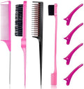 8 Pieces Styling Comb Set - Teasing Brush, Rat Tail Comb, Edge Brush for Slicking and Combing Hair for Women (Pink) by Goiple