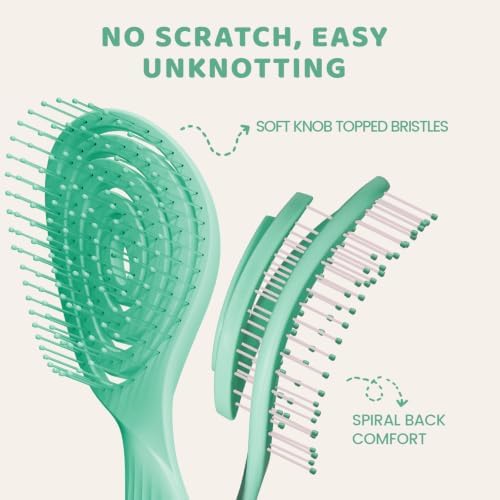 SHINLEA Hair Brush, Detangle Anti Tangle Brush, Spiral Hairbrush for Wet & Dry Hair, Women, Men, Kids, Glide Through Tangles For All Hair Types, Green - Image 3