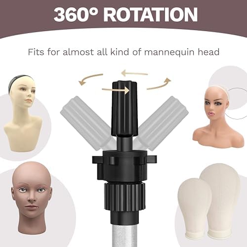 ZQIAN BEAUTY Wig Stand Tripod 50 Inch Metal Wig Mannequin Head Tripod Stand For Hairdressing Training Head Adjustable Wig Tripod Stand with Tool Tray (Silvery, Mannequin Head Not Included) - Image 5