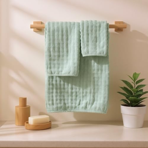 COZYART Lint Free 8 Pcs Bathroom Towel Set Ultra Soft Microfiber Sage Green - Image 4