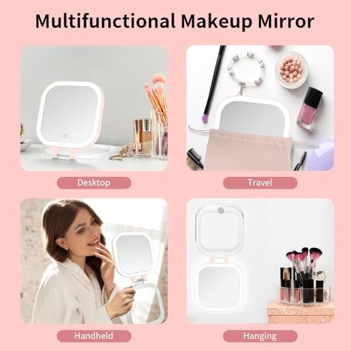 7" Travel Makeup Mirror with Lights & 1X/10X Magnifying Vanity Mirror-Pink - Image 6