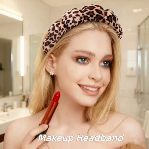 7 Pcs Spa Set, Facial Headband and Wristband Set, Skincare Accessories, College Style Girl Gift, Hair Accessories for Women and Girls（Brown Leopard） - Image 3