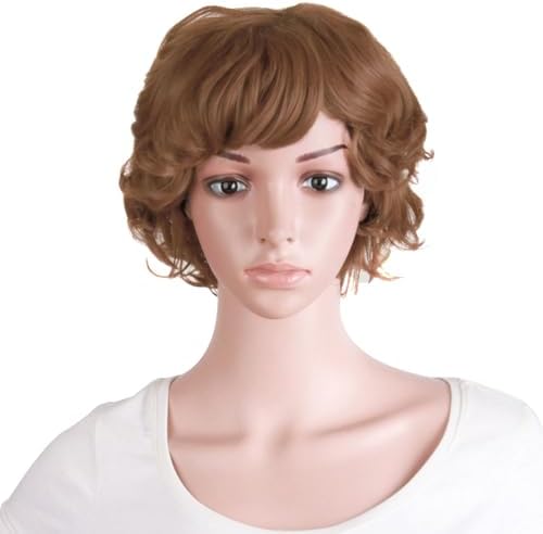 MapofBeauty 11.8 Inch Women Short Curly Side Bangs Fashion Wig, Light Brown by MapofBeauty