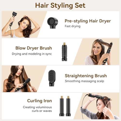 JINYAWA Hair Dryer Brush 5 in 1, Hot Air Brush Air Curler, Air Styler Hair Styler Without Heat Damage, Multistyler Blow Dryer Brush, Powerful Hair Styling Tools for Drying,Curl,Volumize and Straighten - Image 2