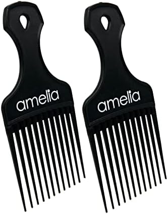 Amelia Beauty, 7in Black Curly Hair Wide Tooth Pick, 2 Pack | Made in USA | Easily Creates Volume, Detangles, Reduces Frizz | Afro Pick Styling Tool, 7"x3" - Image 6