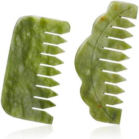 Geiserailie 2 Pcs Jade Combs Gua Sha Stone Scalp Massage Tool by Geiserailie