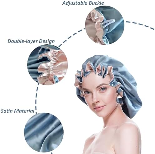 Silk Bonnet for Sleeping Satin Bonnets Double Layer Reversible Hair Cap Bonnet for Women Long Curly Braid Hair (Dusty Blue) - Image 3