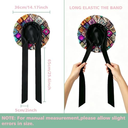 Satin Hair Braid Bonnet for Sleeping Double Layer Tie Band Elastic Wide Soft Silk Lined Nightcap Women Girls Cute - Image 2