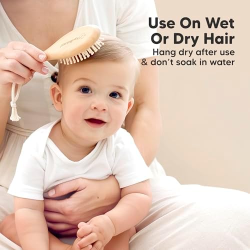 Wooden Baby Hair Brush Set for Newborns, Toddler Comb (Walnut, Regular) - Image 6