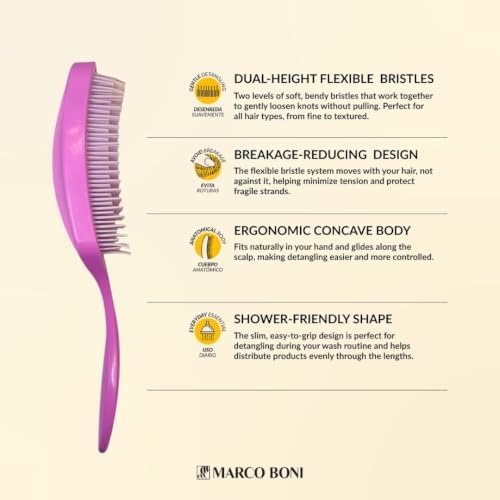 Marco Boni Free Flex Detangling Hair Brush, Flexible Hairbrush for Wet & Dry Hair, Pain-Free Detangler, Ergonomic Handle, All Hair Types, Lavender Pink - Image 3