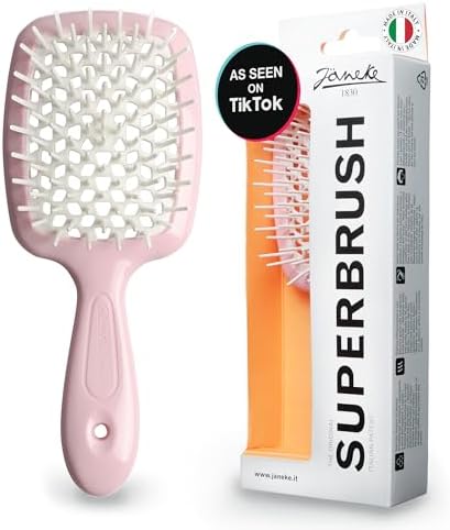 Janeke Superbrush Detangling Brush for Soft Smoothing Hair Brushing with Anti-Static Bristles - Vented Wet Hair Brush for Blow Drying Use - Perfect for Curly, Thick, Wavy, Fine Hair Types (Pink) by Janeke