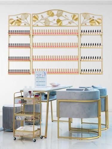 EBANKU Metal Nail Polish Racks, Gold Flower Shape Display Rack Cosmetic Display Case Lipstick Perfume Wall-mounted Shelf Essential Oil Organizer for Home Spa Nail Salon Shop - Image 2