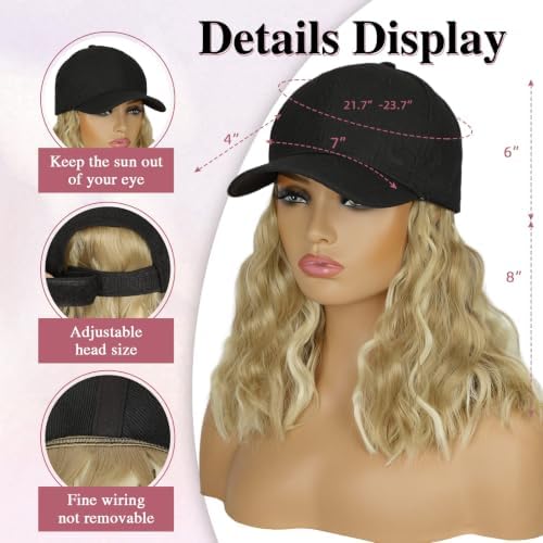 HANYUDIE Hat Wig for Women Wig Cap with Curly Hair Extensions Hat with Hair Wave Adjustable Baseball Cap Wigs - Image 3