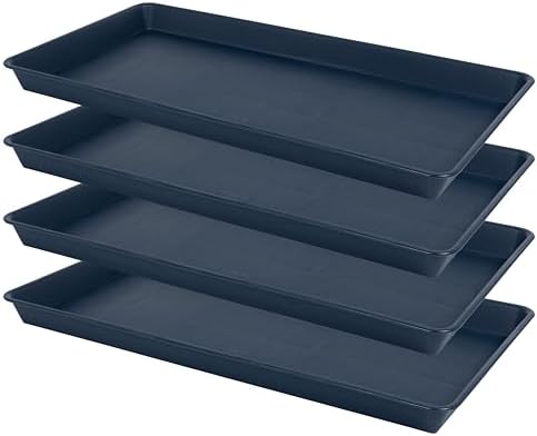 VUWEZ 4 Pack Plant Saucer Tray Rectangular, Plant Growing Nursery Trays, Heavy Sturdy Seed Starting Trays, Plant Starter Trays for Indoors No Holes, Seed Starter Growing Tray (17.5"x10.6", Blue) by VUWEZ