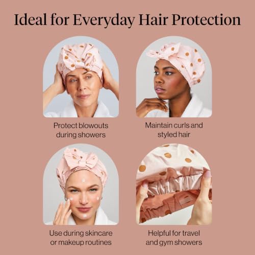 Kitsch Luxury Large Shower Cap for Women - Blush Dot - Image 6