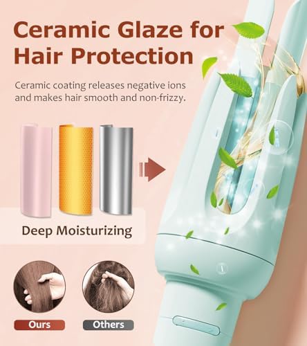 Auto Hair Curler, Automatic Curling Iron with 4 Temperature & 3 Timer, Automatic Shut-Off, Anti-Scald, Anti-Tangle Rotating Curling Wand for Hair Styling, Blue - Image 3