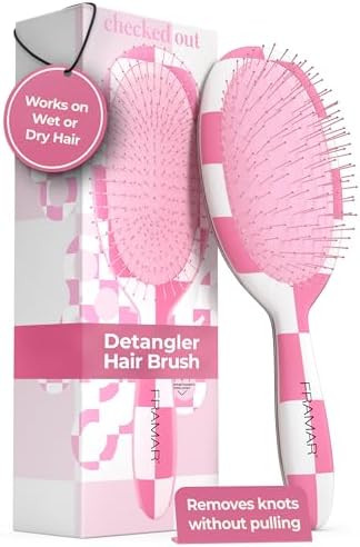 FRAMAR Checkered Hair Brush Detangler, Wet Hair Brushes For Women – Pink by FRAMAR