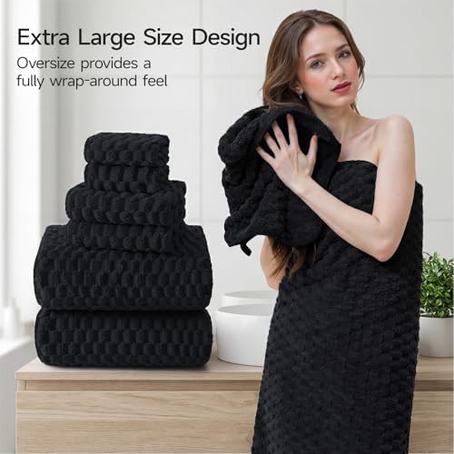 REDKISS Black Microfiber Towels Set of 6-35x70 Inches Oversized Bath Sheets, Extra Large Bath Towels Set of 6 for Adults, Super Soft Quick Dry Lint Free Absorbent Waffle Microfiber Shower Towels - Image 7