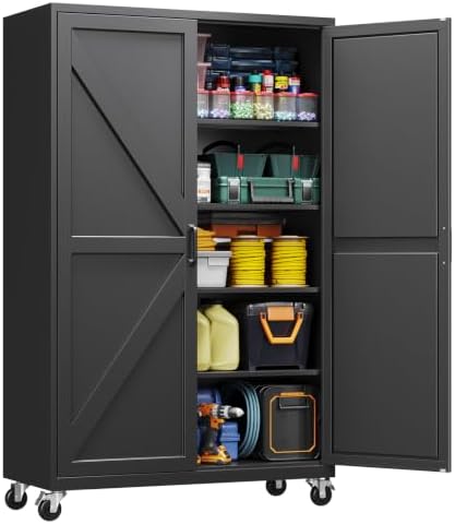 Yizosh Wide Deep Metal Pantry Storage Cabinet,Mobile Garage Storage Cabinet by Yizosh