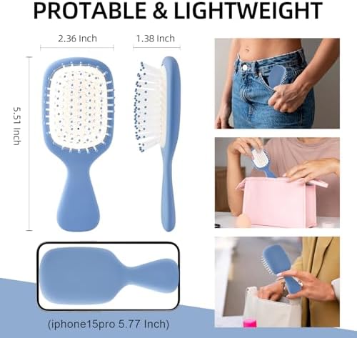 Mini Hair Bursh for Women Men and Kids, Protable Travel Size Hair Brush for Pockets Purses, Mini Detangler Brush for All Hair Types, Small Paddle Brush for Detangling (1 Pack-Blue) - Image 2