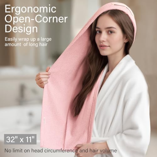 ROLSHOL 2 Pack Waffle Microfiber Hair Towel Wraps for Women, 32 x 11 in - Image 3